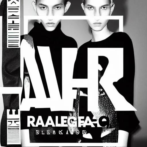 Prompt: black on white editorial cover for balenciaga in style of david rudnick, y 2 k