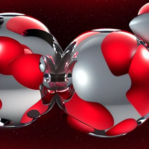 Prompt: chrome spheres on a red cube, cinematic