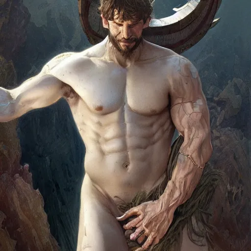 Prompt: ''body portrait of the minotaur, greek mythology, greece, fantasy, dungeons and dragons, d & d, digital painting, artstation, concept art, sharp focus, illustration, art by greg rutkowski and alphonse mucha''