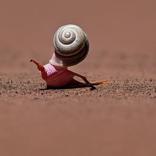 Prompt: photo of a snail dressed as ballerina in the desert