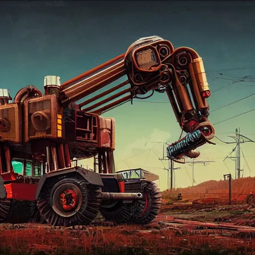 Image similar to giant quadrupedal mining machine, four legs, highly detailed body, industrial, photorealistic camera shot, in the style of simon stalenhag