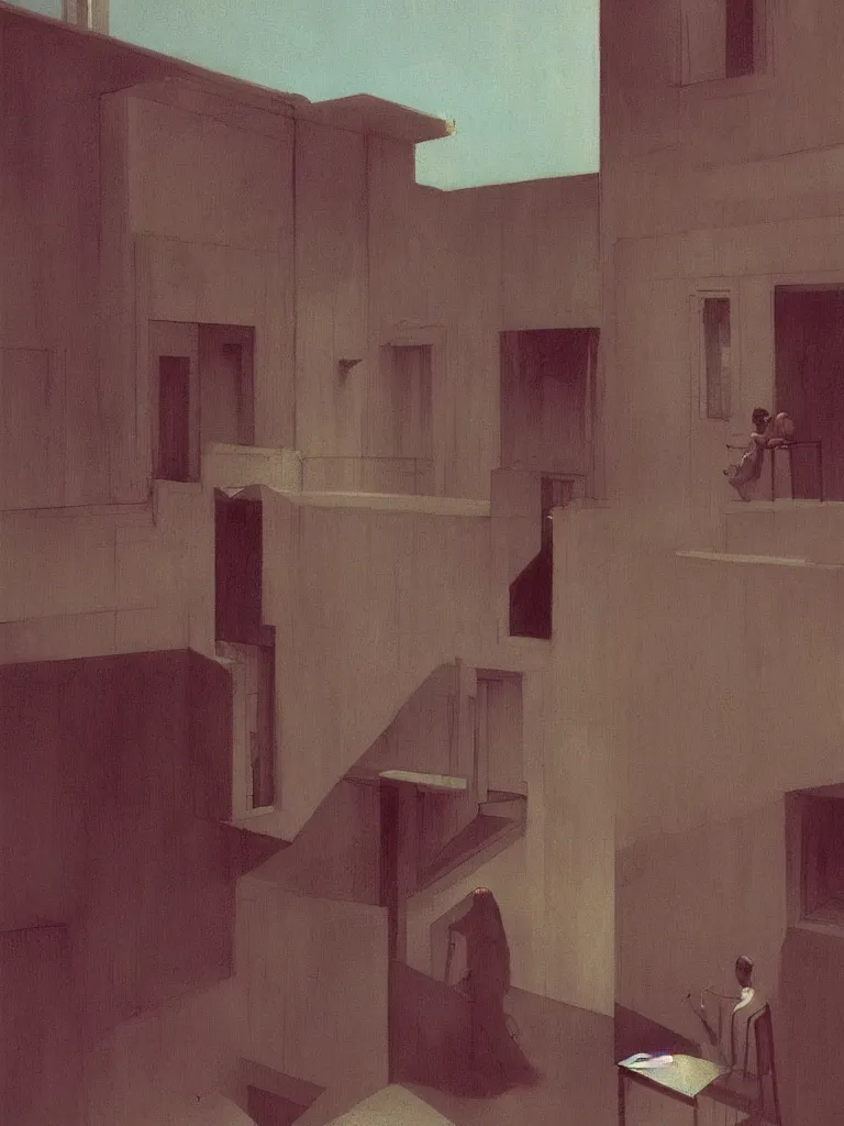 Prompt: this prompt is suck edward hopper and james gilleard, zdzislaw beksinski highly detailed