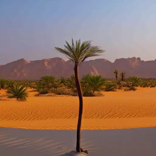 Image similar to arabian desert becomes tropical, rivers, animals, beautiful landscape