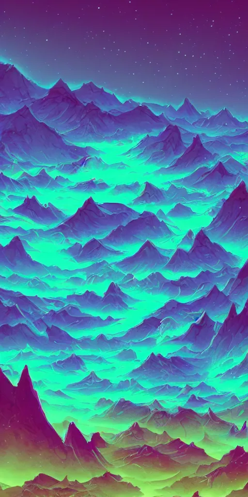 Prompt: a beautiful neon alien landscape, mountains