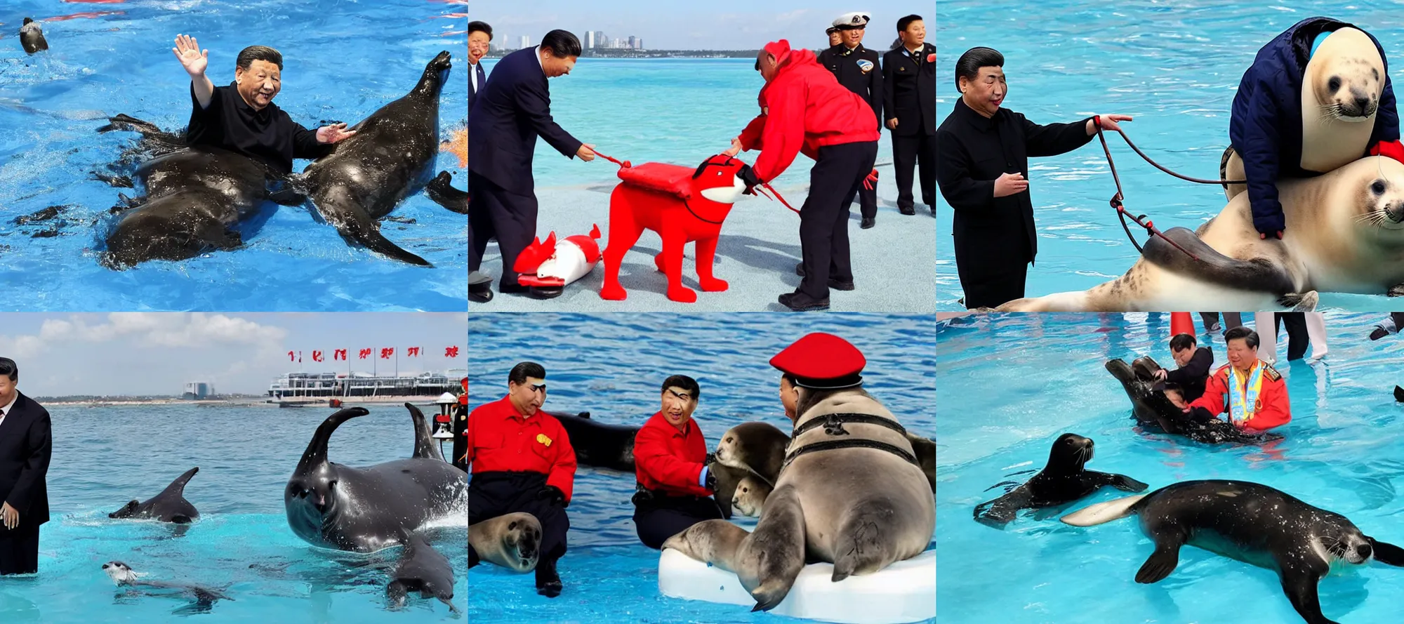 Prompt: xi jinping as seal trainer at sea world orlanda