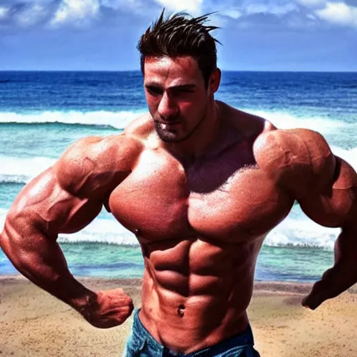 Image similar to a handsome muscular man at the beach realistic