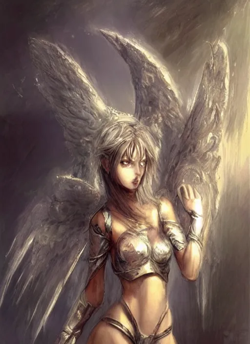 Image similar to concept art, angel knight girl. by artstation trending, by joseph mallord william turner, luis royo, highly detailed