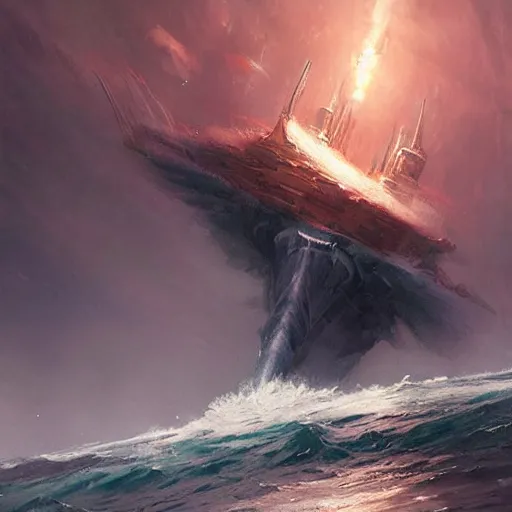 Prompt: A ship falling off the edge of the world, fantasy art by Greg Rutkowski