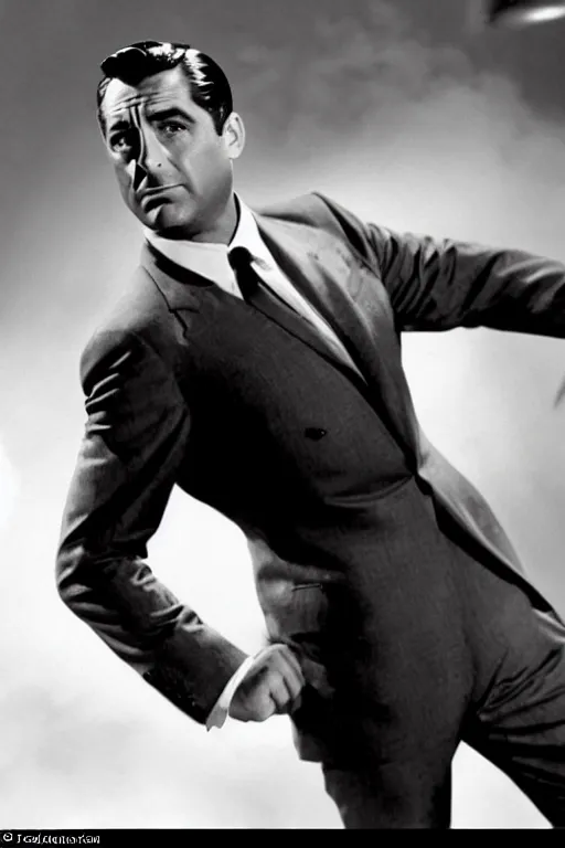 Prompt: cary grant as tony stark. superhero movie set in the 1 9 5 0's