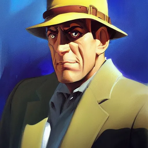 Image similar to greg manchess portrait painting of the inspector gadget as overwatch character, medium shot, asymmetrical, profile picture, organic painting, sunny day, matte painting, bold shapes, hard edges, street art, trending on artstation, by huang guangjian and gil elvgren and sachin teng