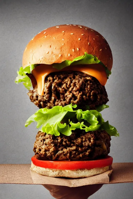 Image similar to hamburger crushed by fist, commercial photography