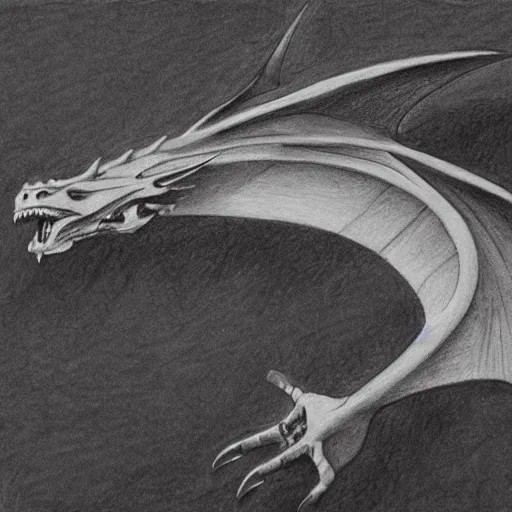 Prompt: Pencil painting of a slain dragon