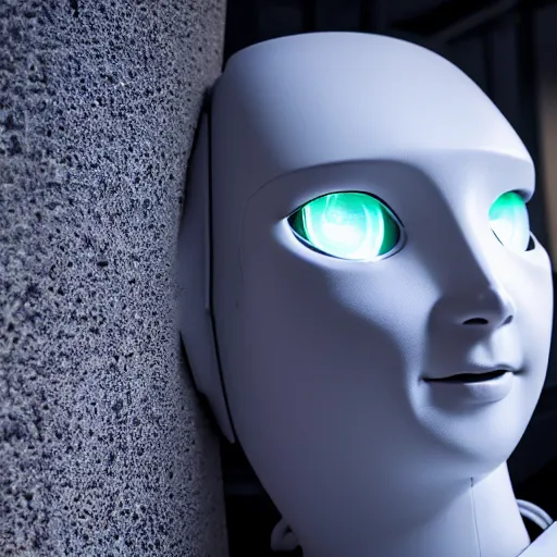 Image similar to a portrait of a humanoid robot looking into the distance, dramatic lighting, taken with canon eos 5 d