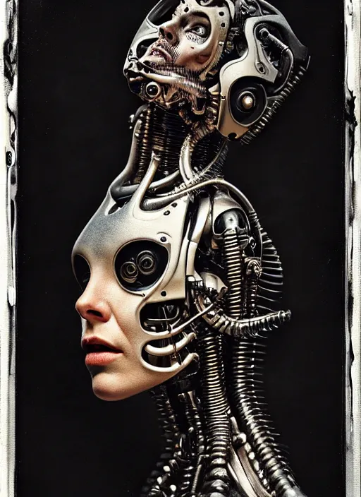 Image similar to a female cyborg profile face, by h. r. giger, by ismail inceoglu, by kiki smith, glamor shot, ambrotype, closeup, f / 2. 8, low contrast, 1 6 k, rim lighting, cinematic lighting, insanely detailed and intricate, hypermaximalist, elegant, ornate, hyper realistic, super detailed