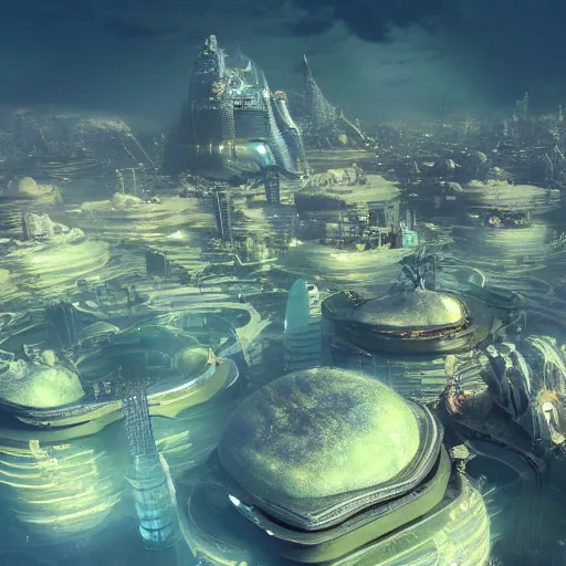 Image similar to giant scifi city under bubble on the sea, trending on artstation, photo-realistic, 8k