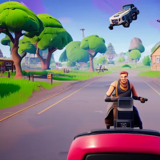 Prompt: fortnite peely driving a truck