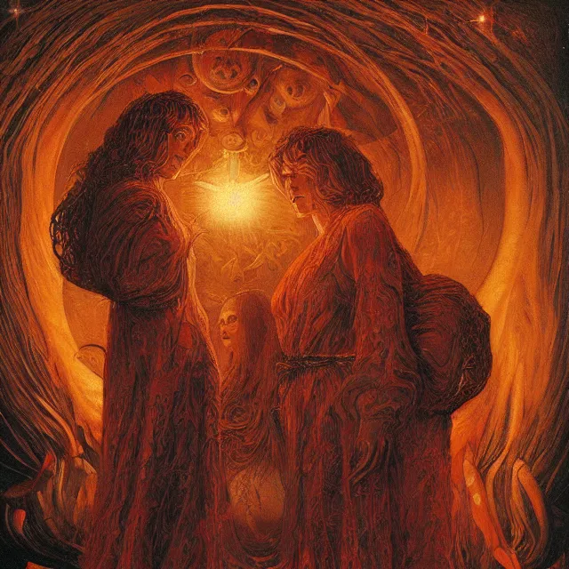 Prompt: a painting of the mothers of the sun by johfra bosschart, dark fantasy art, high detail, trending on artstation