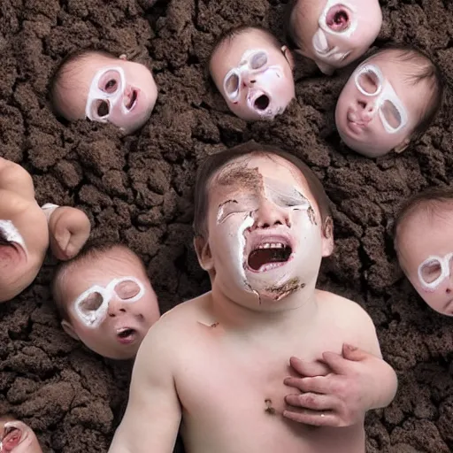 Prompt: i was attacked by a swarm of babies All with a hole where their face should be Ground dissapeared and i started falling Went so dark that i couldn't see