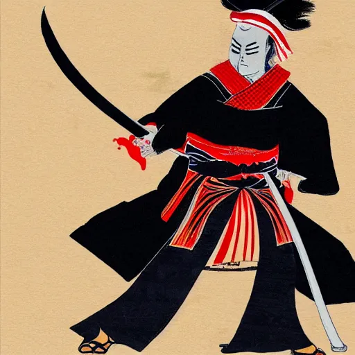 Image similar to donald trump dressed as a samurai holding a katana in a japanese edo period ink block painting, 4 k, hyper realistic, dslr, high resolution, landscape, beautiful