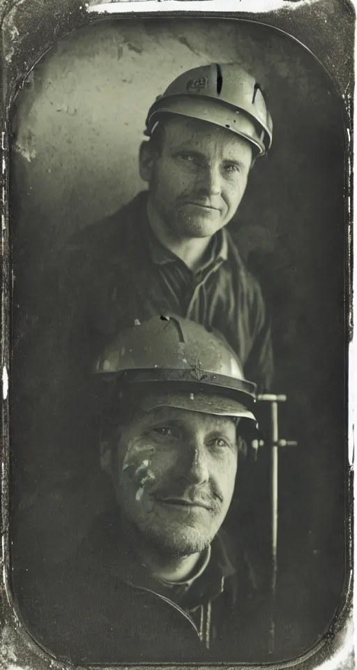 Image similar to a wet plate photograph, a portrait of a train engineer