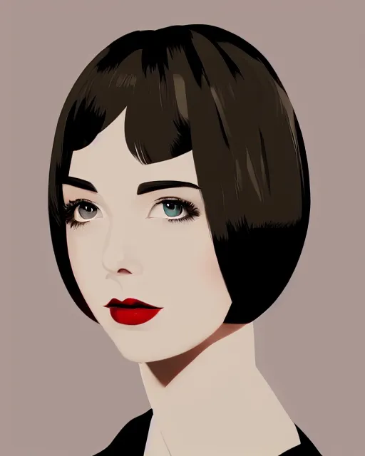 Prompt: colleen moore 2 2 years old, bob haircut, portrait by stanley artgerm, dramatic lighting, ilya kuvshinov, trending on artstation, abstract flat colour