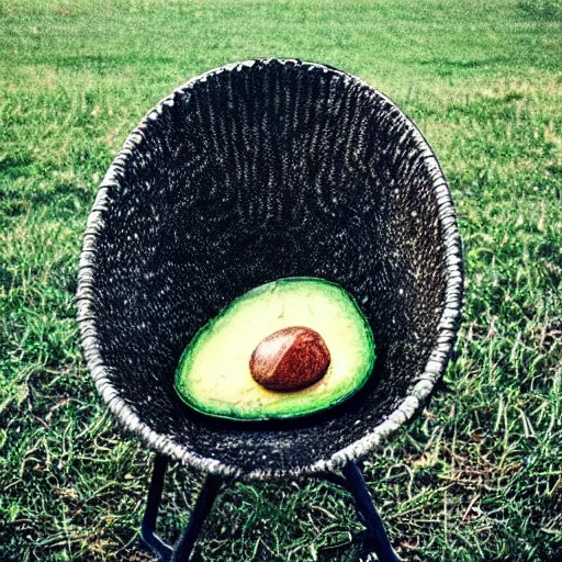 Image similar to “a burning avocado chair in the middle of an empty field at night. 35mm film. Cursed image.”