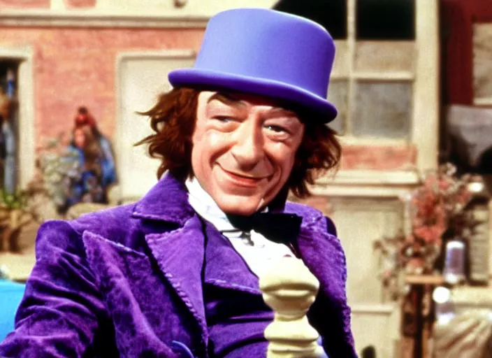 Image similar to film still of Ian McKellan as Willy Wonka in Willy Wonka and the Chocolate Factory 1971