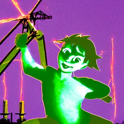 Image similar to Peter Pan caught in high voltage lines with sparks