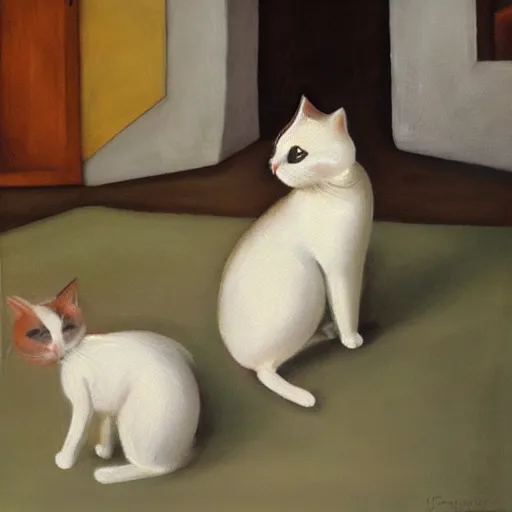 Image similar to Dos gatos chugant al ping pong sobre un fondo carbaza, oil painting