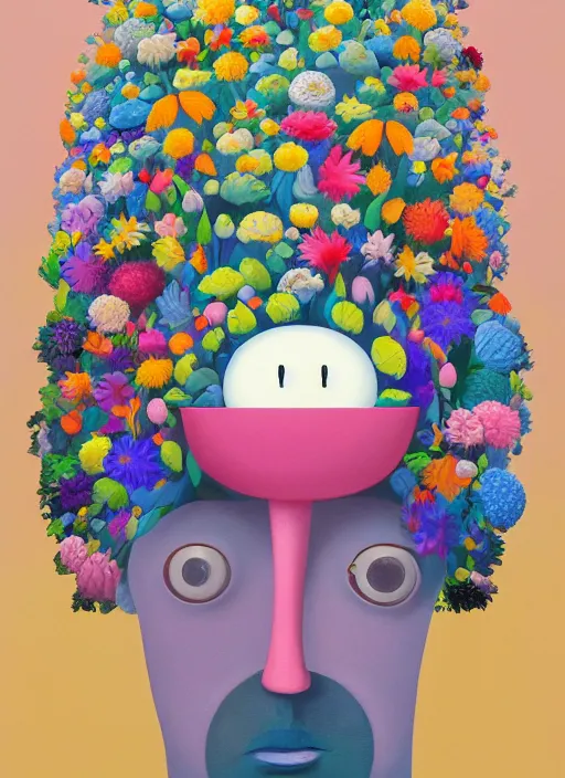 Image similar to a painting of a man with a strange hat on his head, a surrealist painting by Chiho Aoshima, behance contest winner, metaphysical painting, made of flowers, oil on canvas, detailed painting,