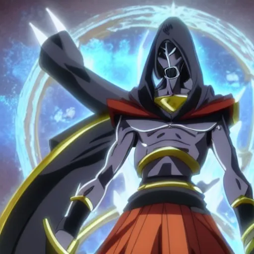 Prompt: Karthus from League of Legends in anime movie, dragonballz, jojo