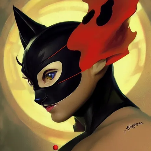 Image similar to Portrait of Adrien Agreste AKA Cat Noir from Miraculous Ladybug. Art by Greg Rutkowski and Alphonse Mucha
