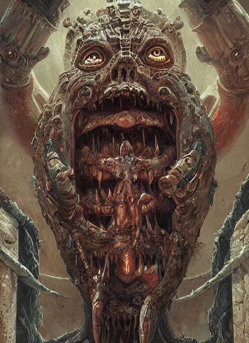 Image similar to digital _ painting _ of _ horror mayan terror _ by _ filipe _ pagliuso _ and _ justin _ gerard _ symmetric _ fantasy _ highly _ detailed _ realistic _ intricate _ port