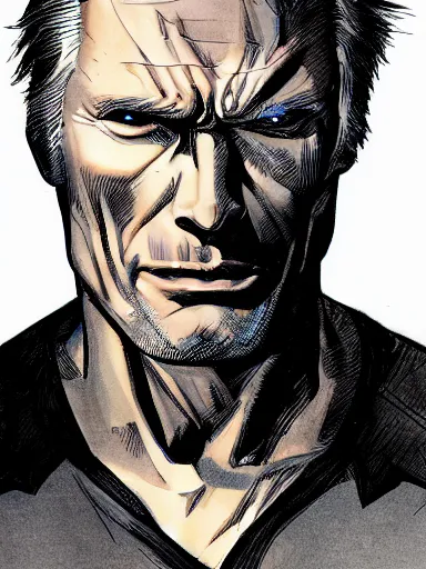 Image similar to clint eastwood as logan by leinil francis yu, detailed, hyper-detailed