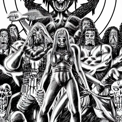 Image similar to Metalocalypse by Kentaro Miura, highly detailed, black and white