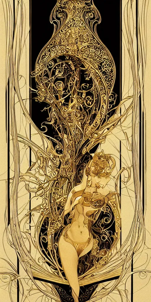 Image similar to an intricate art nouveau canvas frame, with golden entertwined edges and black center, highly detailed, artstation, concept art, matte, sharp focus,