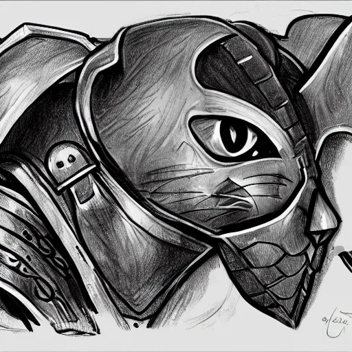 Image similar to cat in knights armor sketch