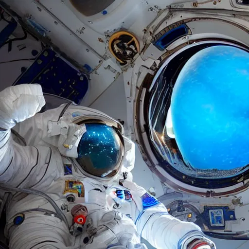 Prompt: astronaut looking at neptune through a spacecraft window