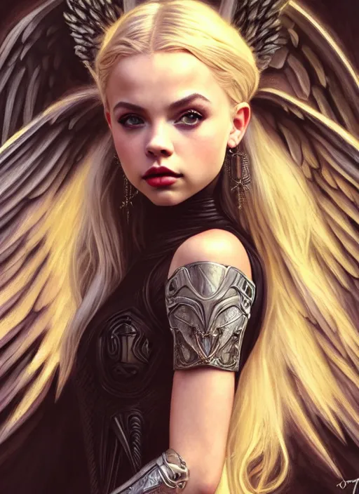 Image similar to ultra realistic illustration, a stunningly beautiful angel knight gothic girl played by jordyn jones and dove cameron and margot robbie and taylor swift and megan fox, intricate, elegant, highly detailed, digital painting, artstation, concept art, smooth, sharp focus, illustration, art by artgerm and greg rutkowski and alphonse mucha