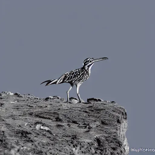 Image similar to roadrunner against the background of the planet mercury in blue and white