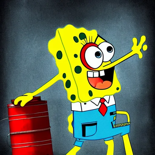 Prompt: spongebob as a firefighter in the city, cinematic, sci-fi, high definition, digital art, artstasion, deep depth of field