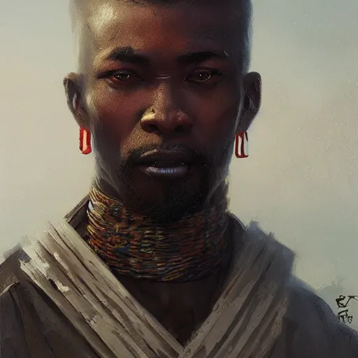 Image similar to A portrait of an african man, samurai, fantasy art, art by greg rutkowski, matte painting, trending on artstation