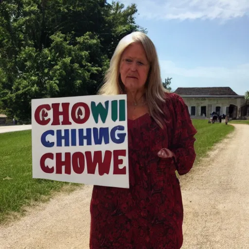 Image similar to A beautiful woman holding a sign that reads Chowning is a Fool.