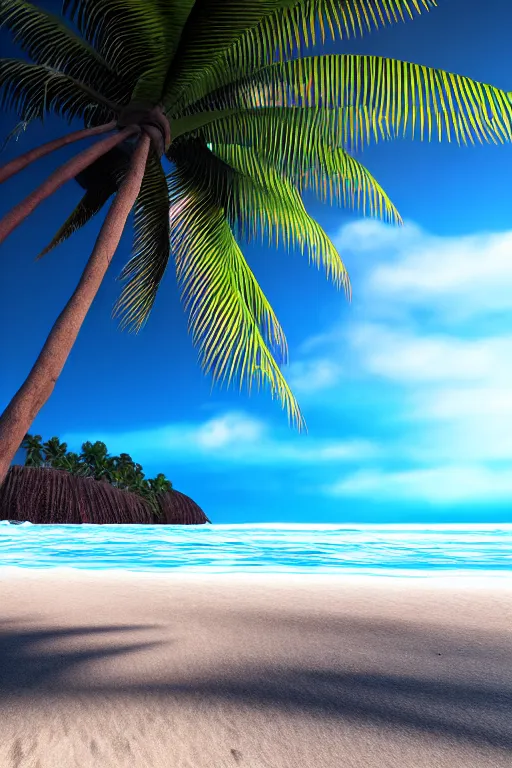 Image similar to a beautiful hydro flask sticker of a beach with coconut palms 8 k, frostbite 3 engine, cryengine, dof, trending on artstation, digital art, crepuscular ray