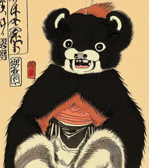 Image similar to ukiyo-e ukiyoe portrait of furry anthro anthropomorphic badger head animal person fursona wearing clothes sitting in a living room