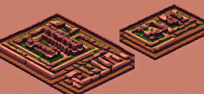 Image similar to a desert civilization, low poly pixel, isometric 3d perspective