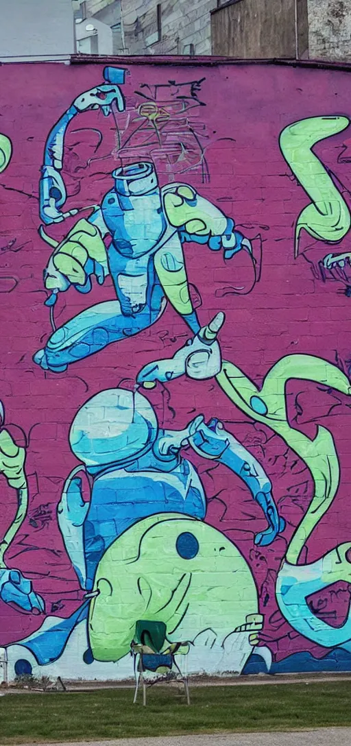 Image similar to a graffiti mural depicting an alien