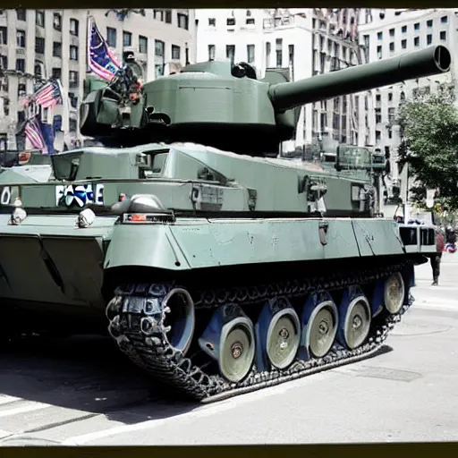 Prompt: new york police department military tank