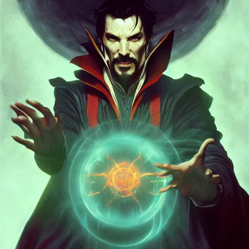 Image similar to evil dr strange doing satanic ritual elegant, digital painting, highly detailed, fantasy, artstation, concept art, smooth, sharp focus, illustration, art by artgerm and greg rutkowski and alphonse mucha