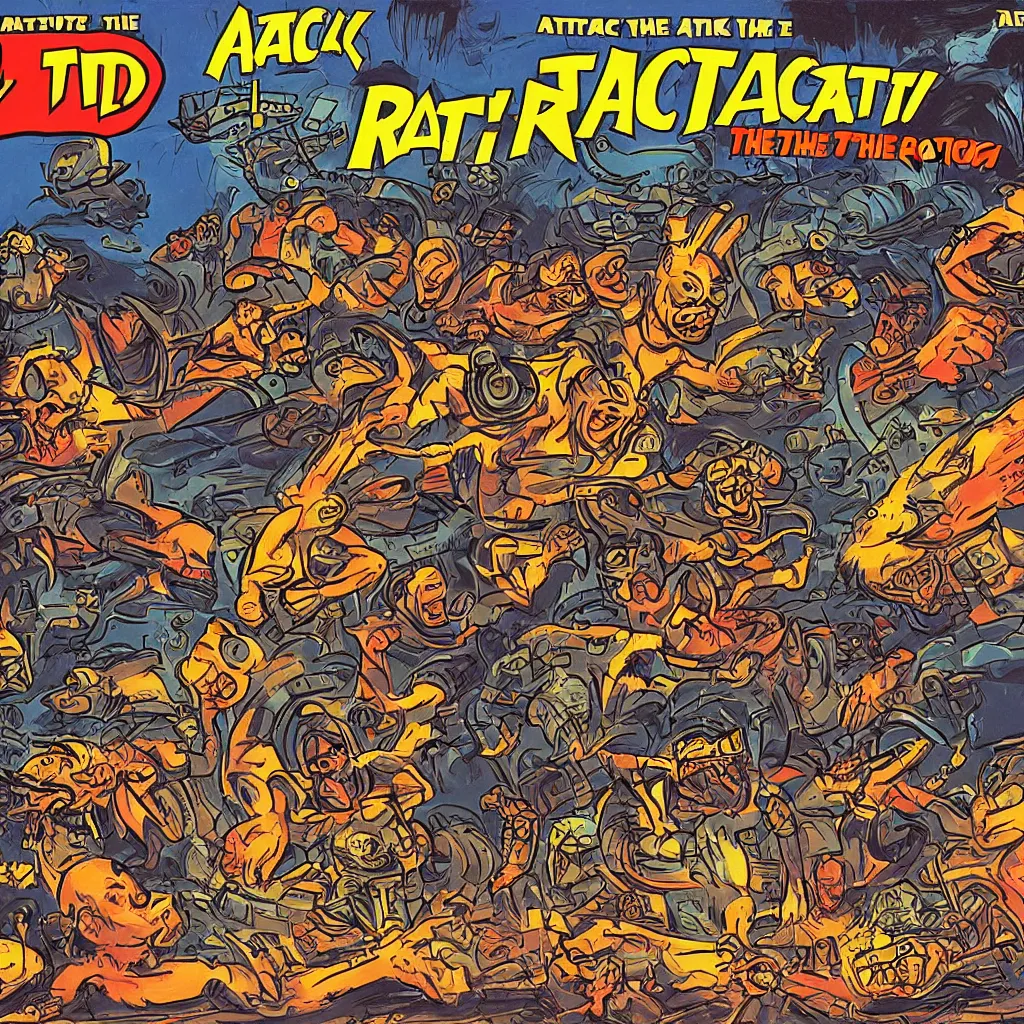 Image similar to attack of the mutant rats, retro art game cover art, sega genesis